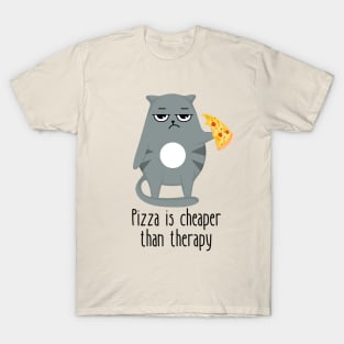 Pizza Is Cheaper Than Therapy Funny Cat T-Shirt